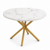 Table Ronde Effet Marbre Blanc Pied Doré Ø 100cm – FlexiTable