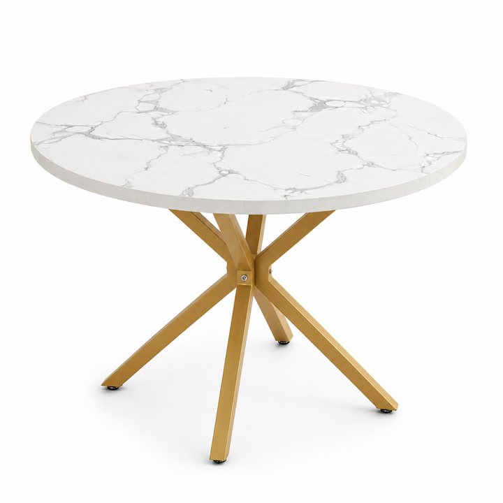 Table Ronde Effet Marbre Blanc Pied Doré Ø 100cm – FlexiTable
