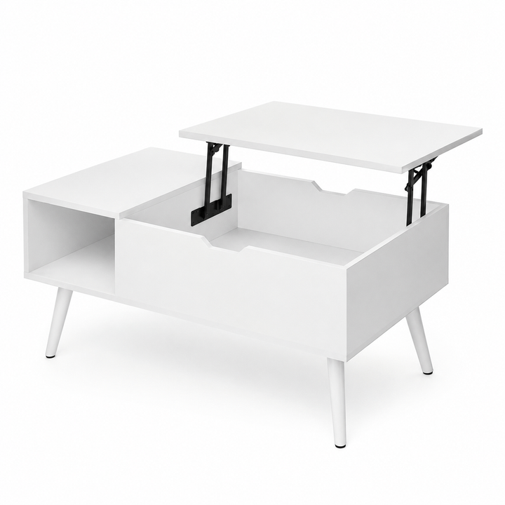 Table Basse Extensible Blanche avec Rangement – FlexiTable