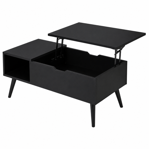 Table Basse Extensible Noire avec Rangement – FlexiTable