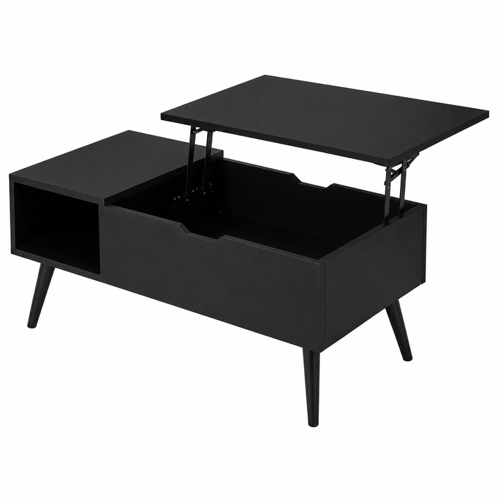 Table Basse Extensible Noire avec Rangement – FlexiTable