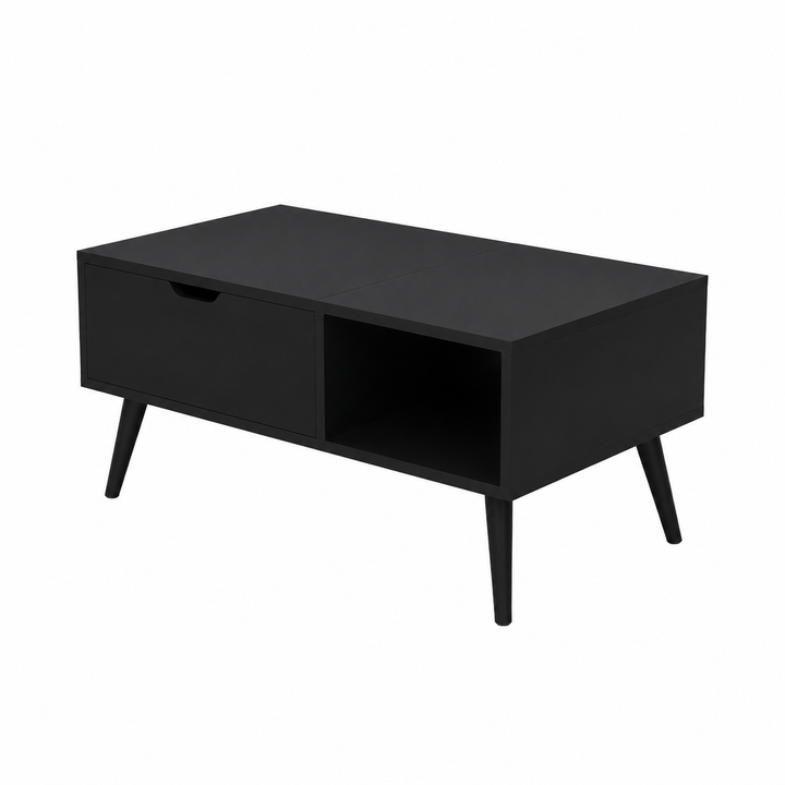 Table Basse Extensible Noire avec Rangement – FlexiTable
