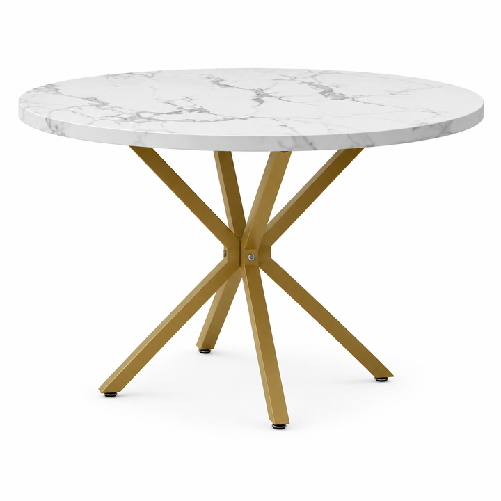 Table Ronde Effet Marbre Blanc Pied Doré Ø 100cm – FlexiTable