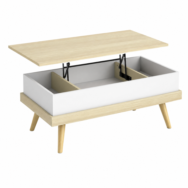 Table Basse Extensible Beige Scandinave Plateau Relevable – FlexiTable