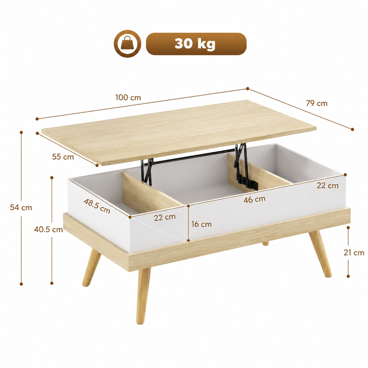 Table Basse Extensible Beige Scandinave Plateau Relevable – FlexiTable