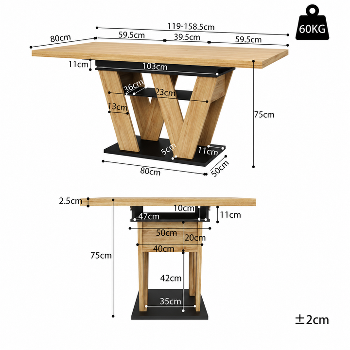 Table à Manger Extensible Bois Foncé Pieds Croisés 119-158cm – FlexiTable