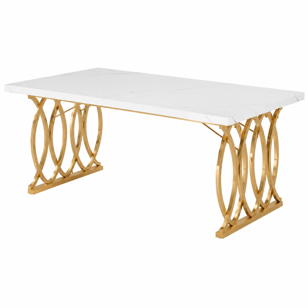 Table à Manger Marbre Blanc Pieds Dorés 160x80cm – FlexiTable