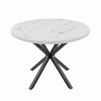 Table à Manger Ronde Effet Marbre Blanc Pieds Noirs Ø100cm – FlexiTable