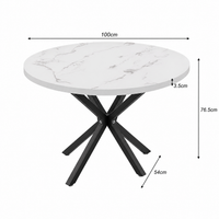 Table à Manger Ronde Effet Marbre Blanc Pieds Noirs Ø100cm – FlexiTable