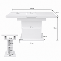 Table à Manger Extensible Blanche Pied Central 130-150cm – FlexiTable