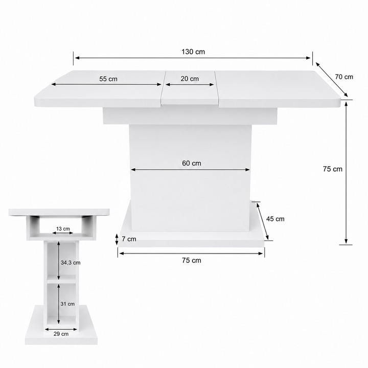 Table à Manger Extensible Blanche Pied Central 130-150cm – FlexiTable