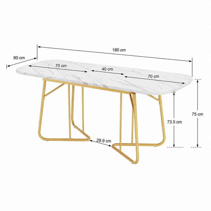 Table à Manger Extensible Marbre Blanc Pieds Dorés 180cm – FlexiTable