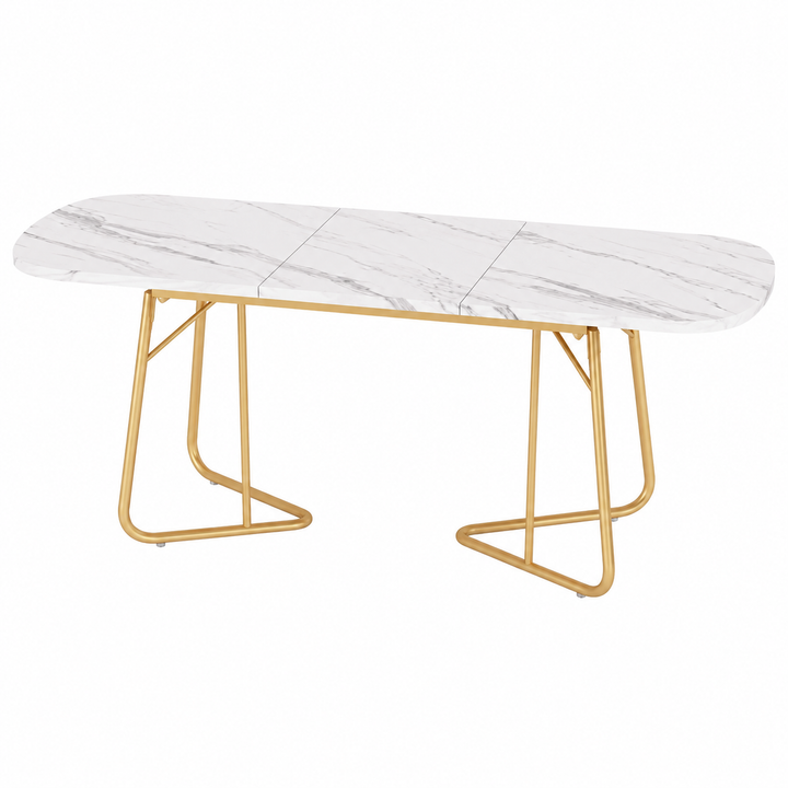 Table à Manger Extensible Marbre Blanc Pieds Dorés 180cm – FlexiTable