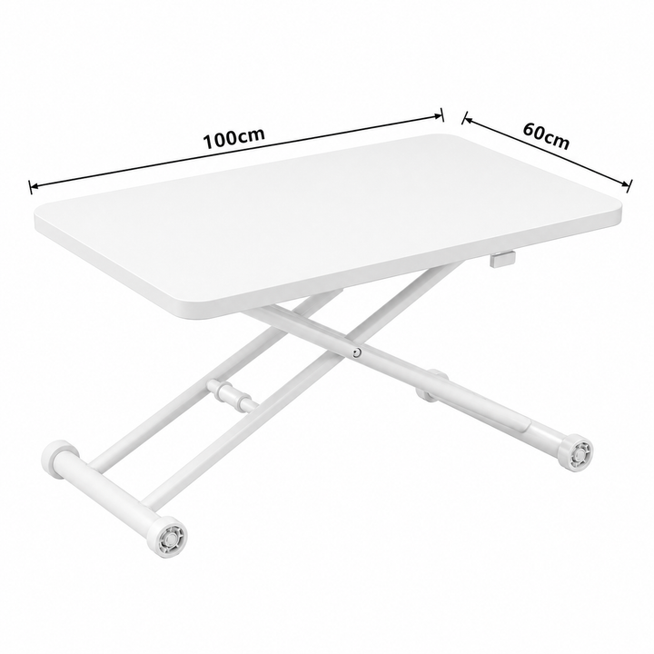 Table Basse Relevable Série Zen Blanche Hauteur Réglable 100x60cm – FlexiTable